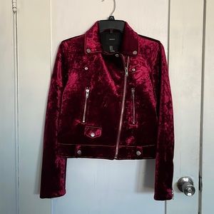 Women Moto Jacket Velvet Burgundy Jacket Size Medium